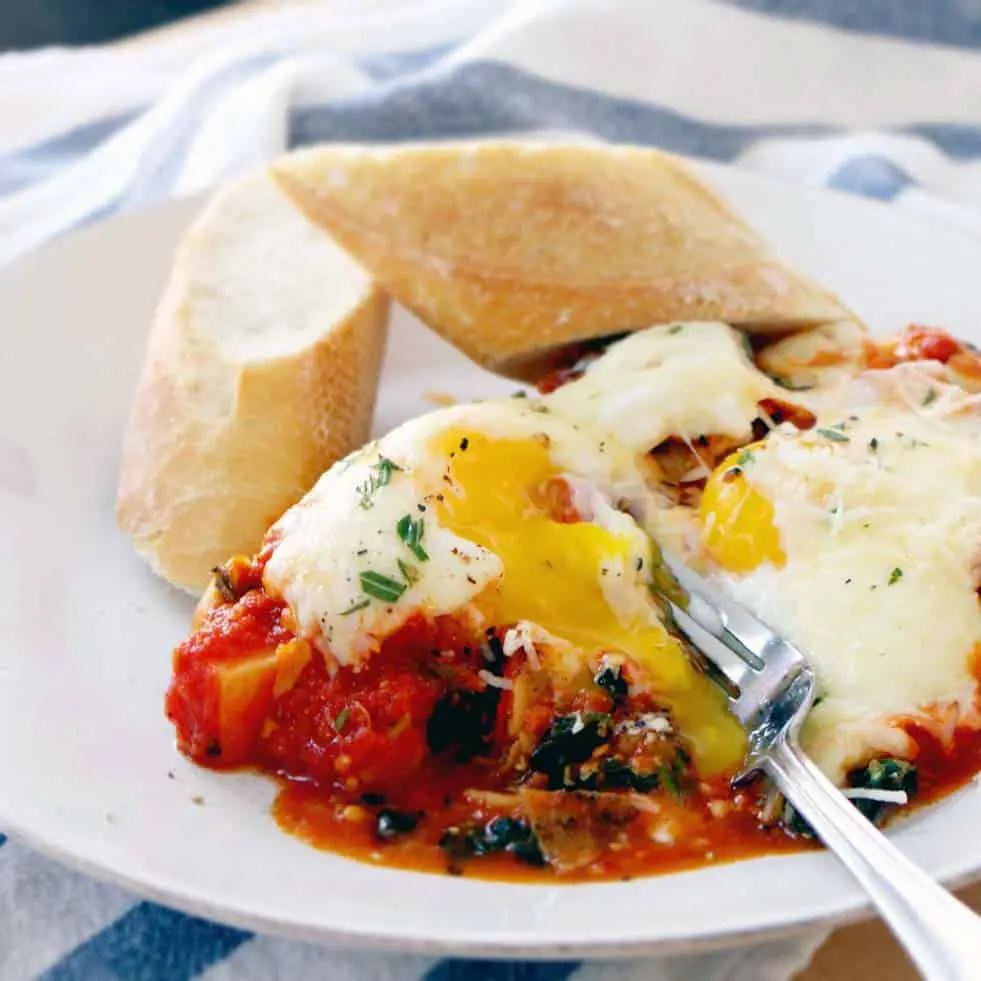 The Best Baked Eggs with Potatoes, Spinach, and Marinara