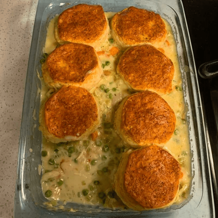 CHICKEN POT PIE WITH BISCUIT CRUST