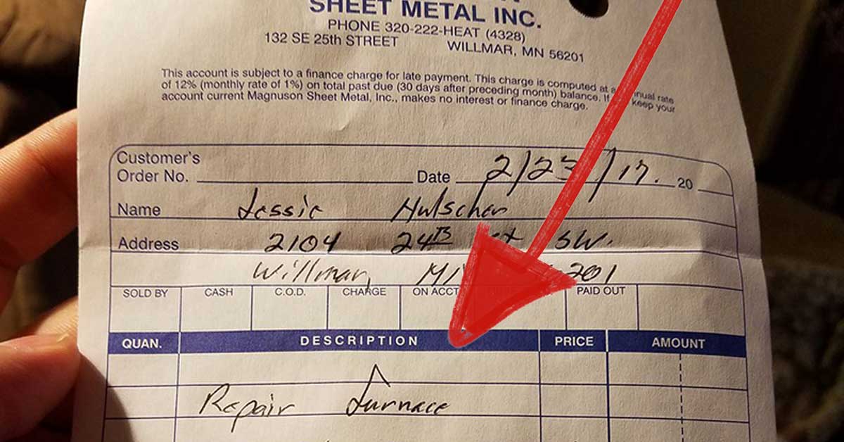 Dad Shocked by Note Furnace Repairman Left On Receipt About Newborn After Emergency Call